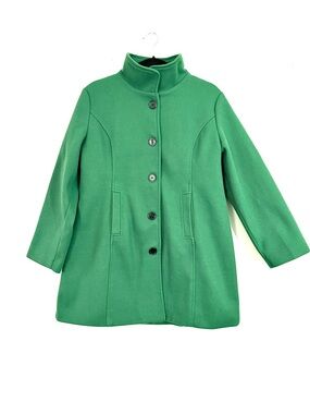 Vibrant Kelly Green Funnel Neck Coat • Fit & Flare Mod Overcoat